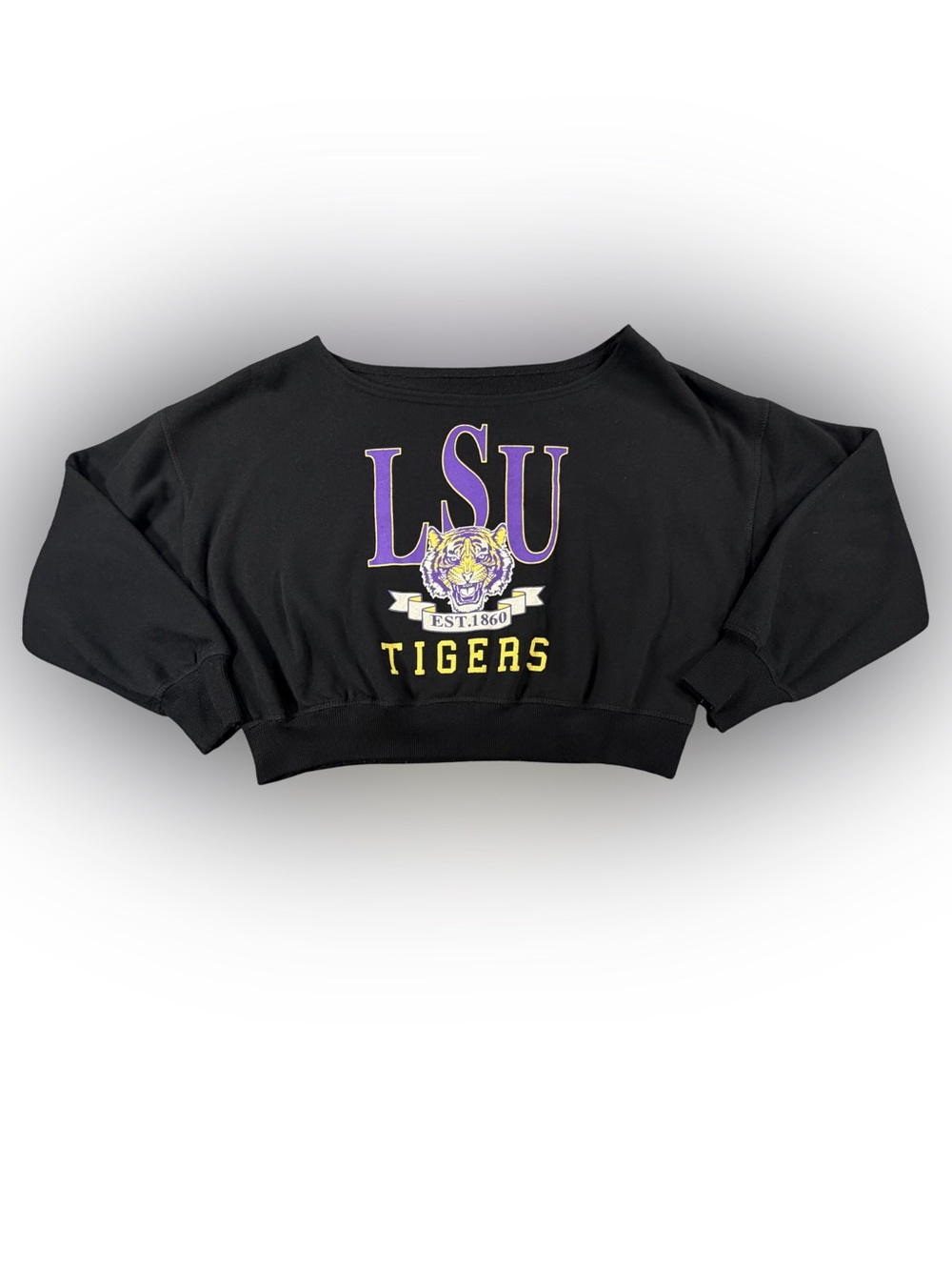 Women’s goodie two sleeves LSU Tigers Black Cropped Sweatshirt with Logo Size S